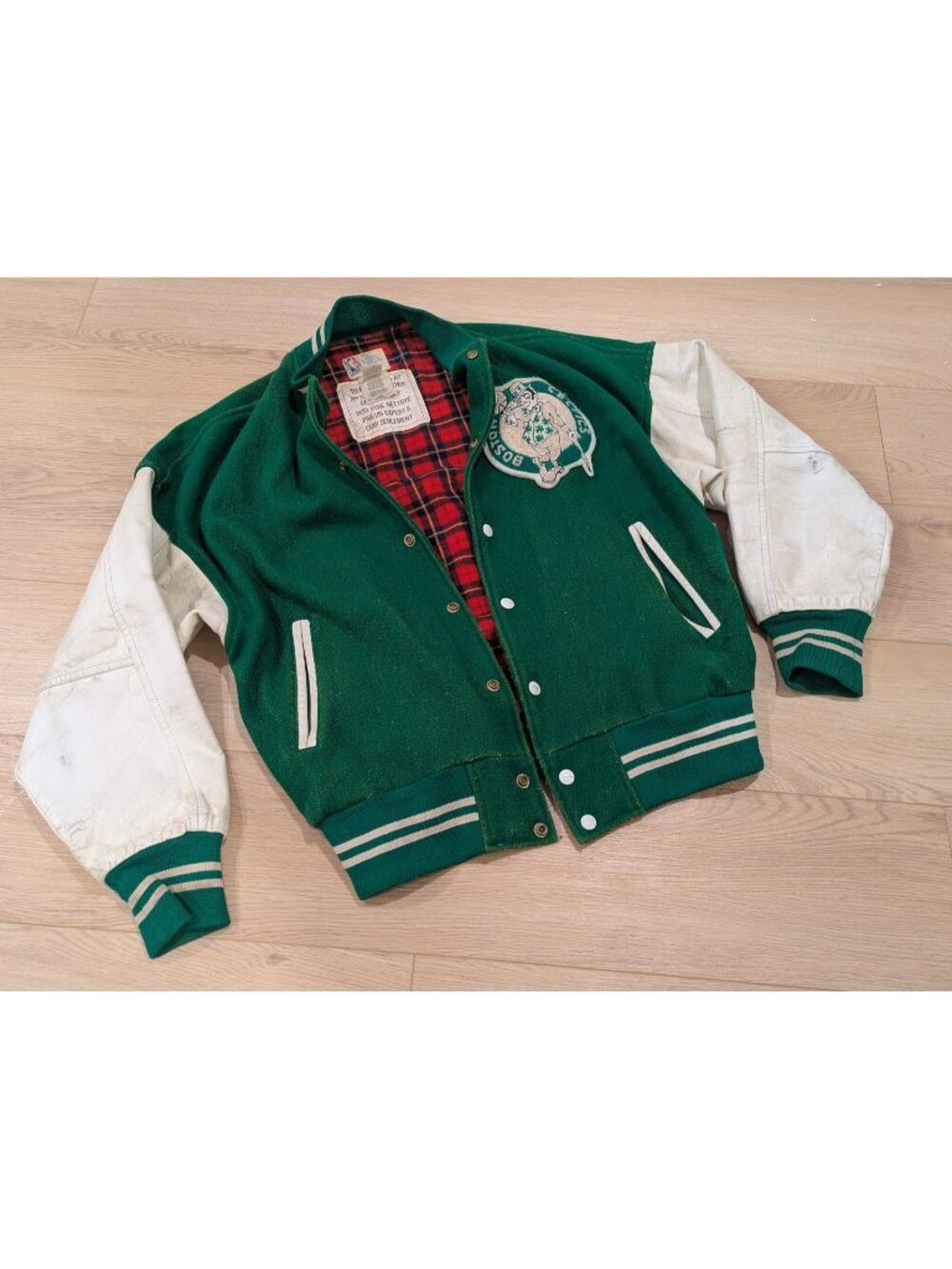 Vintage Shain of Canada Boston Celtics NBA Leather Wool Varsity Jacket Size L